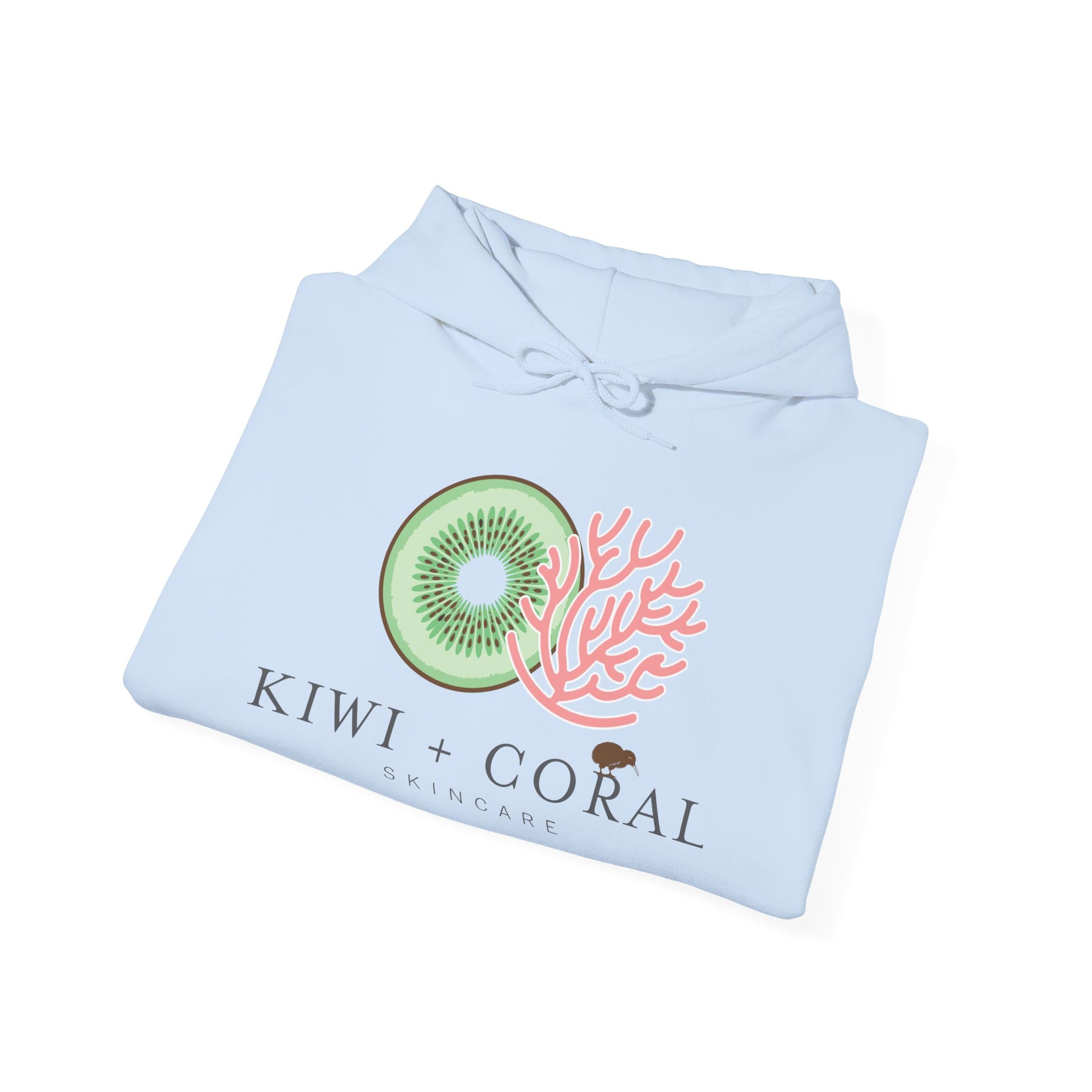 Close-up of light blue double-lined hood with matching drawcord on heavy blend hoodie